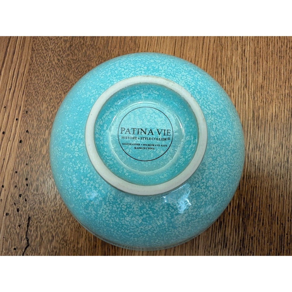 Patina Vie Footed Tidbit Bowl, Teal With White Details - Picture 4 of 4